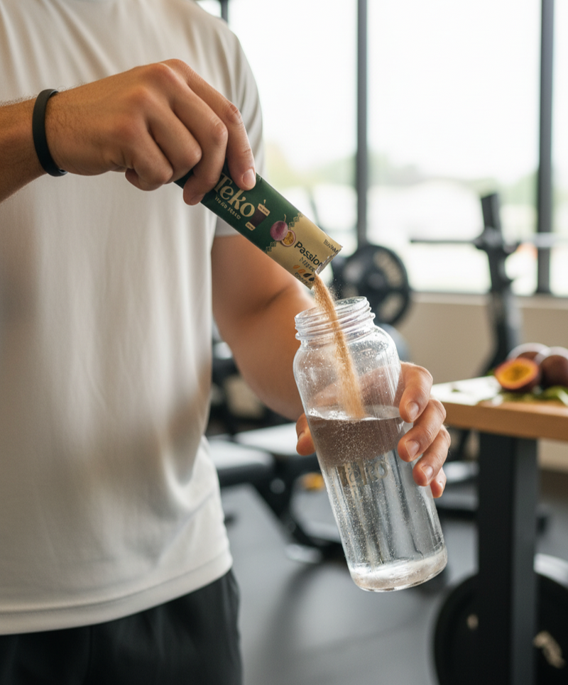 Person pouring a liquid from a can into a bottle in an indoor setting