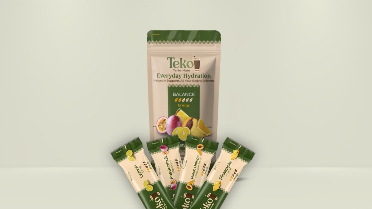 Teko Yerba Mate Powder Everyday Hydration Balance pack with assorted flavor sticks