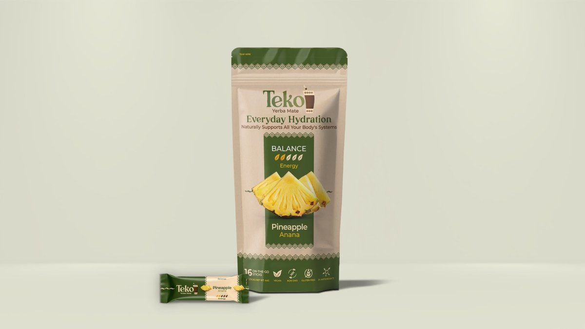 Teko Yerba Mate Powder Everyday Hydration Pineapple flavor pouch with single serve stick