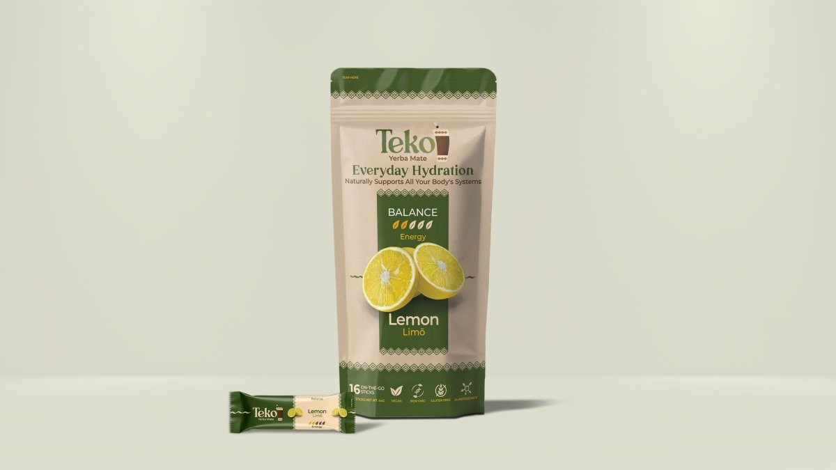 Teko Yerba Mate Powder Lemon Lime flavor Everyday Hydration pack with lemon slices on front