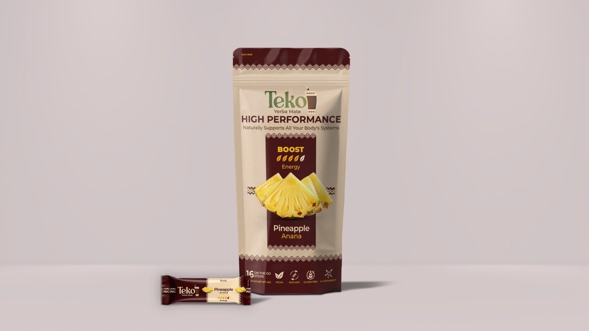 Teko High Performance Yerba Mate Powder Pineapple flavor energy boost in resealable pouch